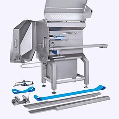 The design of the belt cutting machine GS 10-2 from KRONEN has been optimized in terms of hygiene and food safety.