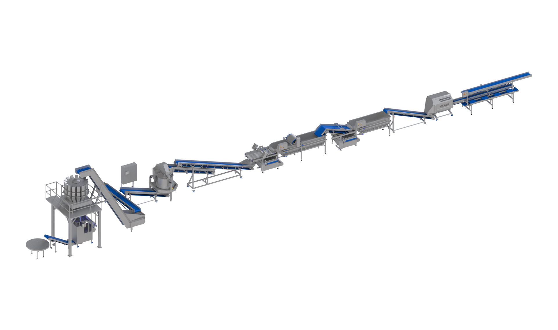 Automatische Salatverarbeitungs- und Verpackungslinie von KRONEN für bis zu 1.500 kg/h Eisberg und bis zu 2t/h Kohl und Möhren