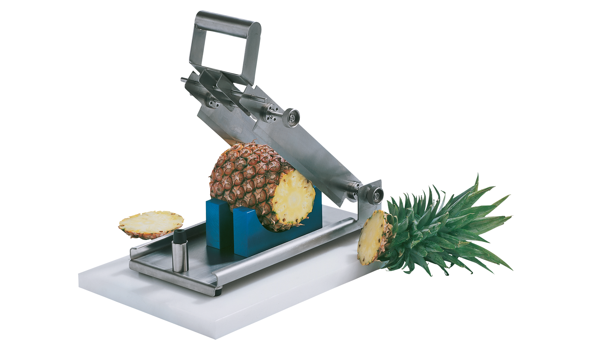 Manual pineapple top cutter MAK from KRONEN for evenly cutting off the top and tail of the pineapple