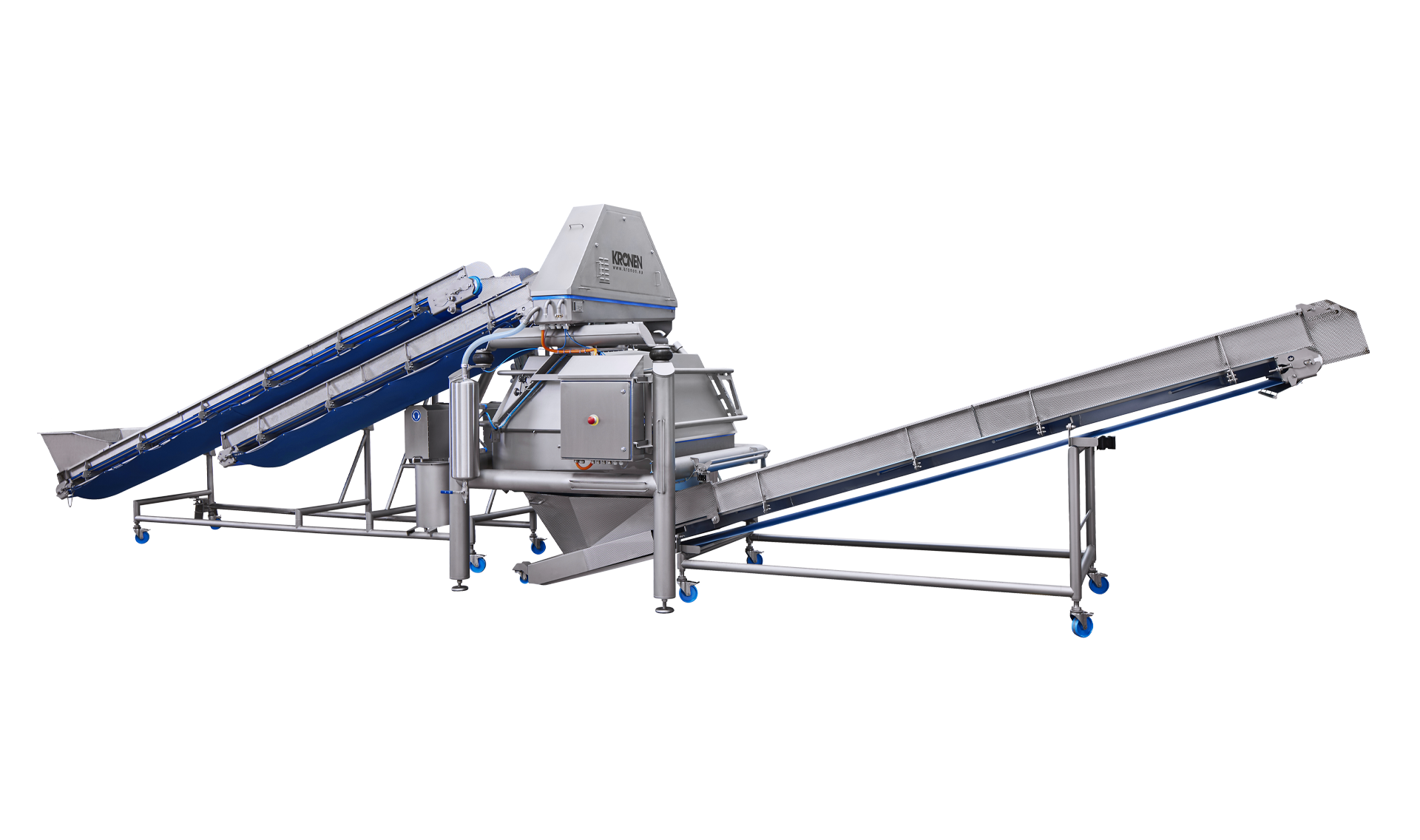 K850 drying system from KRONEN: large-scale centrifuge plant for up to 5 t/h – for products including salad (salad mixes, lamb’s lettuce, iceberg, rucola etc.), herbs, spinach, cut vegetables (e.g. carrots and cabbage) as well as fruit and mushrooms