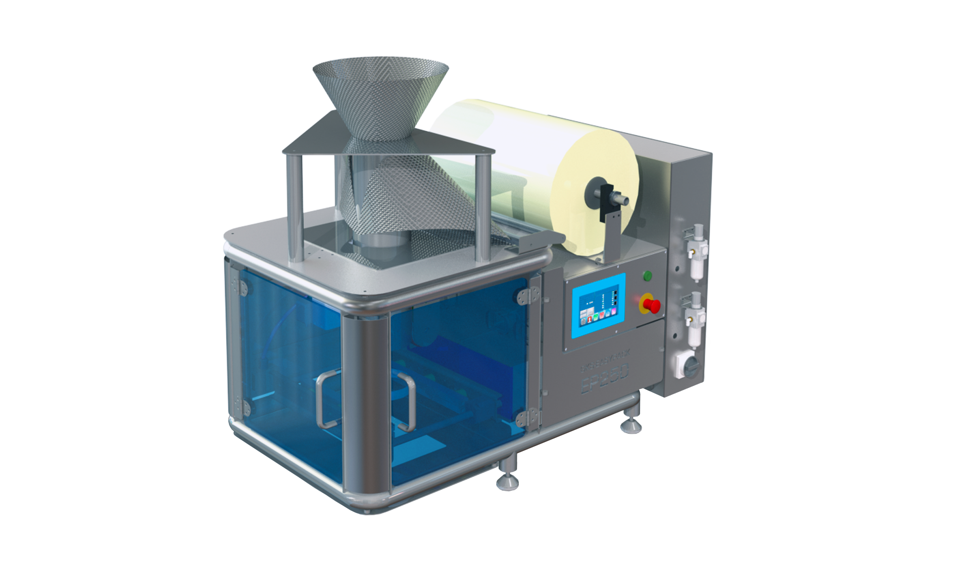 EASY 250 packaging machine for packing salad, vegetables, fruit and non-food products in pillow bags.