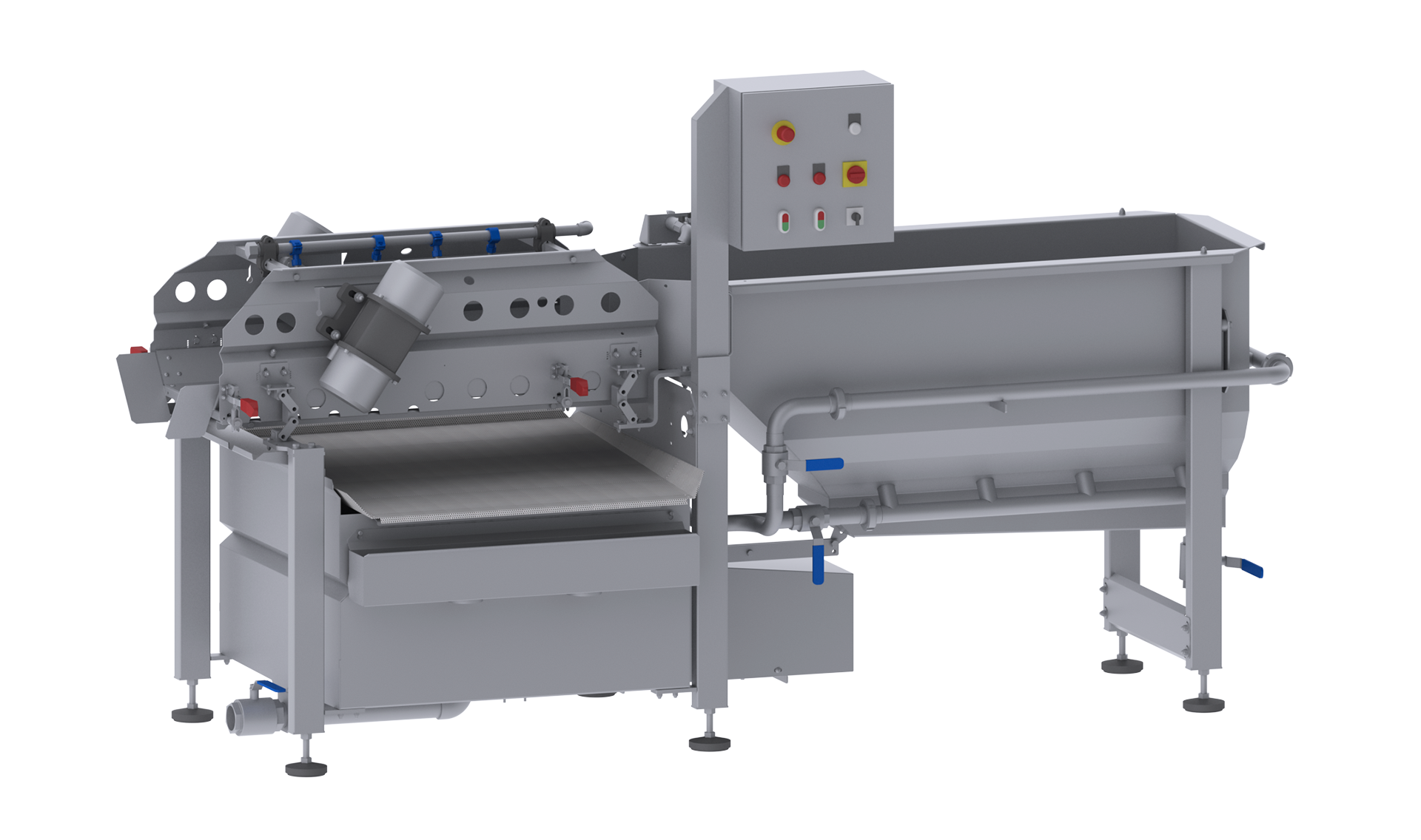 Kosteneffektiv, effizient und schonend waschen mit der Waschmaschine GEWA 2600 ECO von KRONEN: geschnittene und ganze Produkte (Salat, Gemüse, Kräuter, Obst u.a.) bis 600 kg/h.