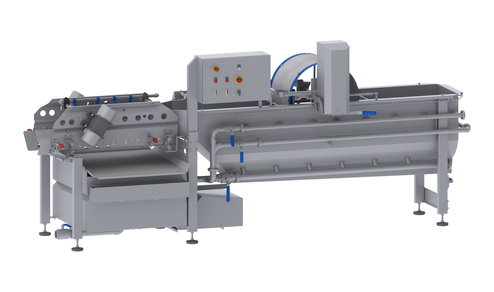 Lavado económico, eficiente y cuidadoso con la lavadora GEWA 3800 ECO de KRONEN: hasta 1000 kg/h de productos enteros y cortados (lechugas, vegetales, hierbas, frutas, etc.).